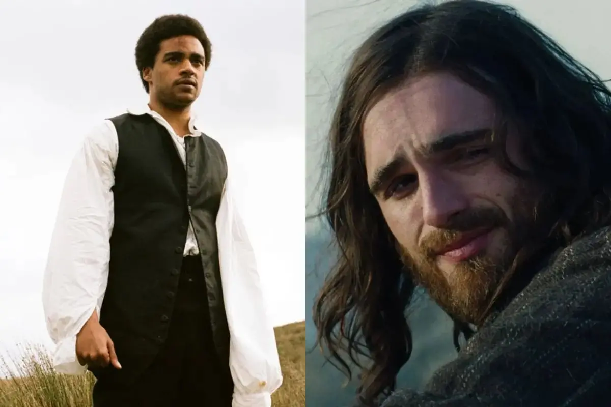 Imagem do personagem Heathcliff no filme O Morro dos Ventos Uivantes para adaptações cinematográficas e outra foto de um homem de pele escura que pode representar personagem no livro.