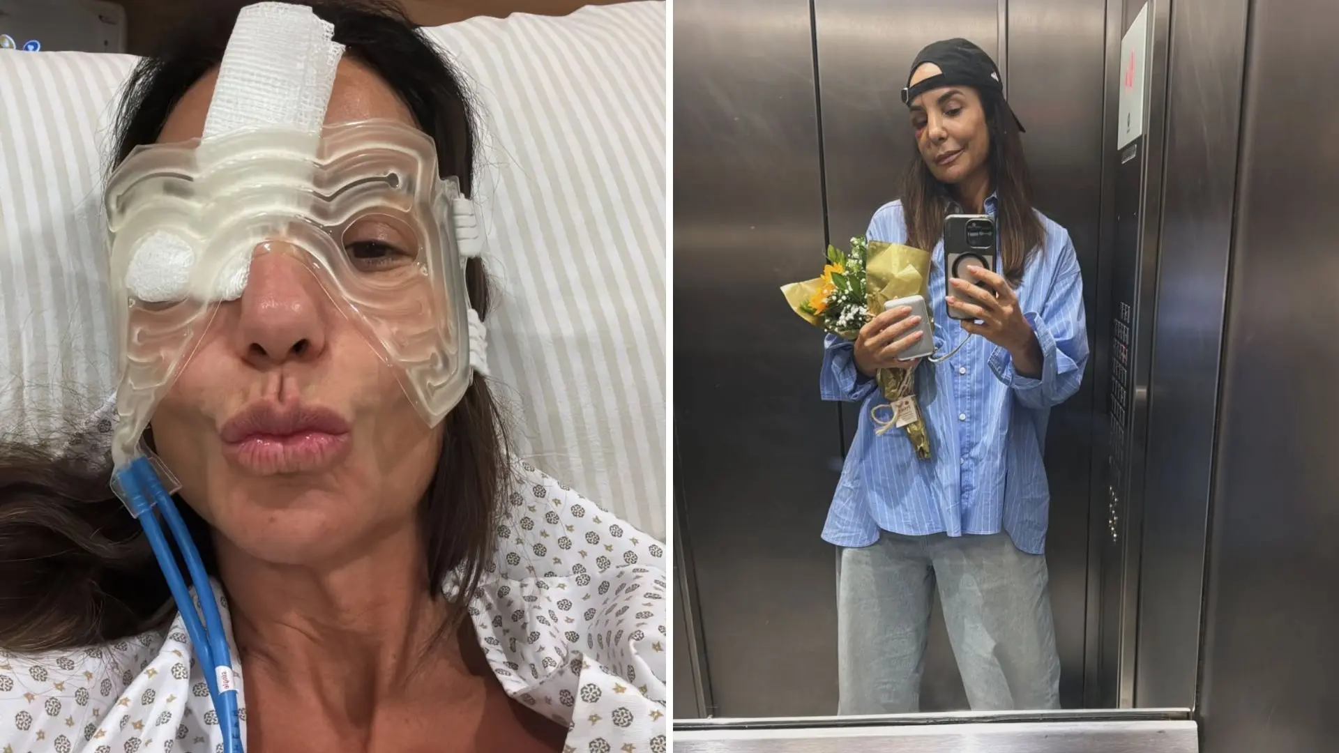 Montagem de fotos de Ivete Sangalo após cantora receber alta em São Paulo.