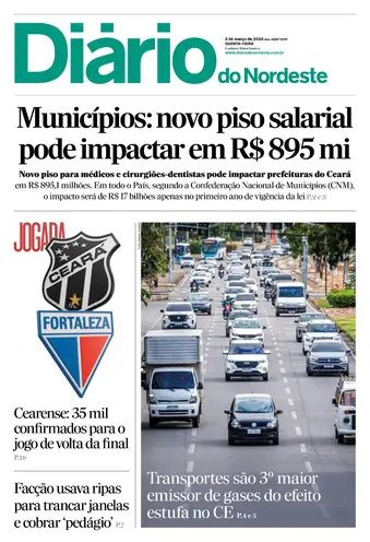 Capa da Edição do dia do jornal Diário do Nordeste