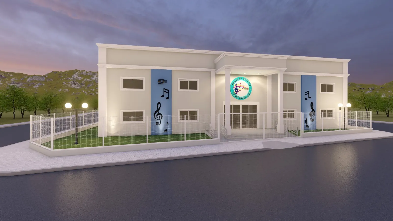 Previsão de como deve ficar o centro cultural que está sendo construído.
