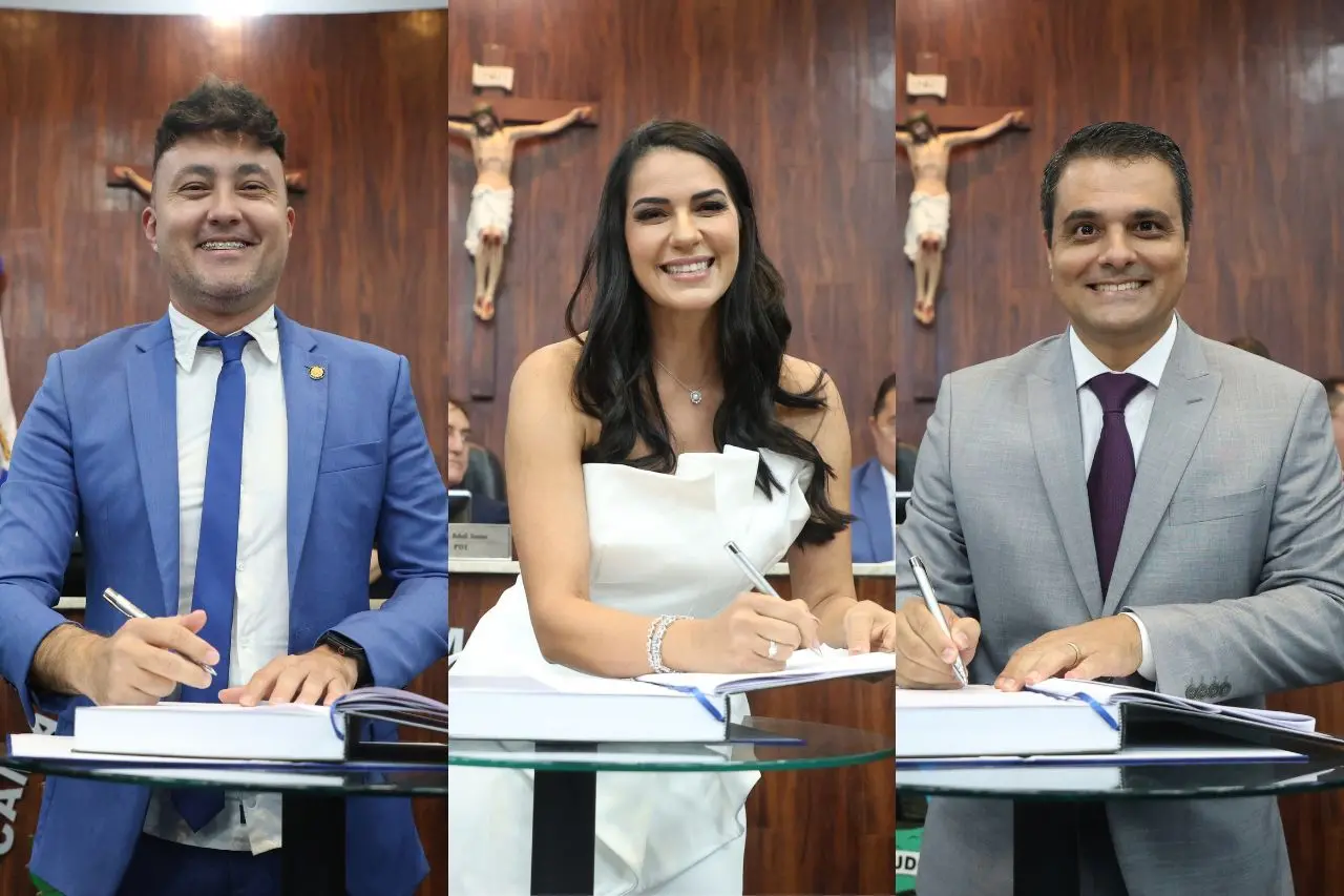 Fotomontagem dos vereadores Michel Lins, Carla Ibiapina e Gardel Rolim.