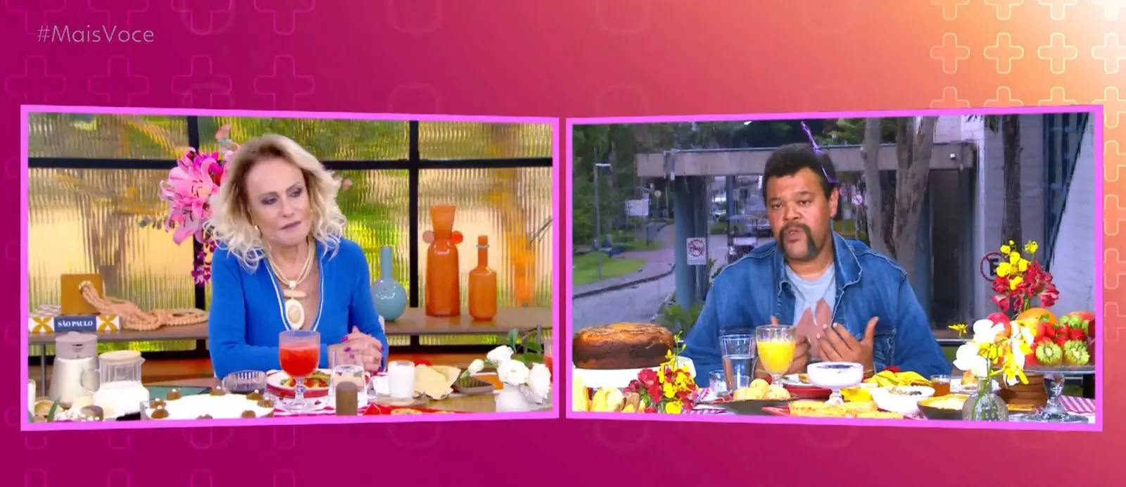 Ana Maria Braga e Babu Santana em duas telas no Mais Você.