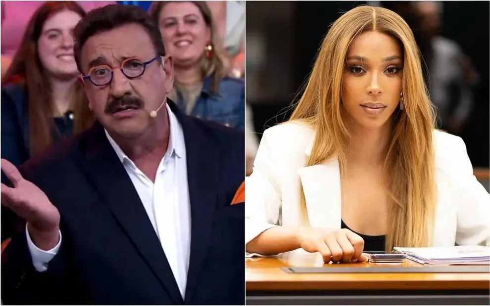 Imagem de apresentador Ratinho e a deputada Erika Hilton em cenário de televisão, simbolizando discussões ou debates atuais na mídia brasileira.