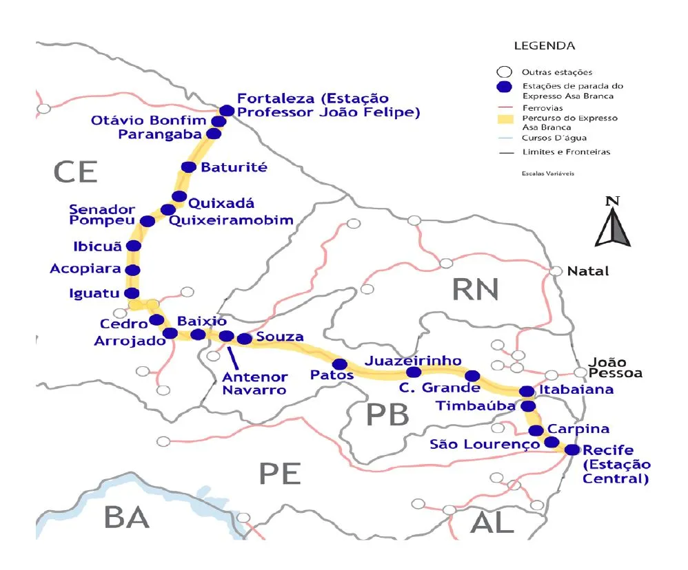 Linha de passageiros possuia cerca de 20 estações no trajeto que passava por cidades do inteiror do Ceará, Pernambuco e Paraíba.