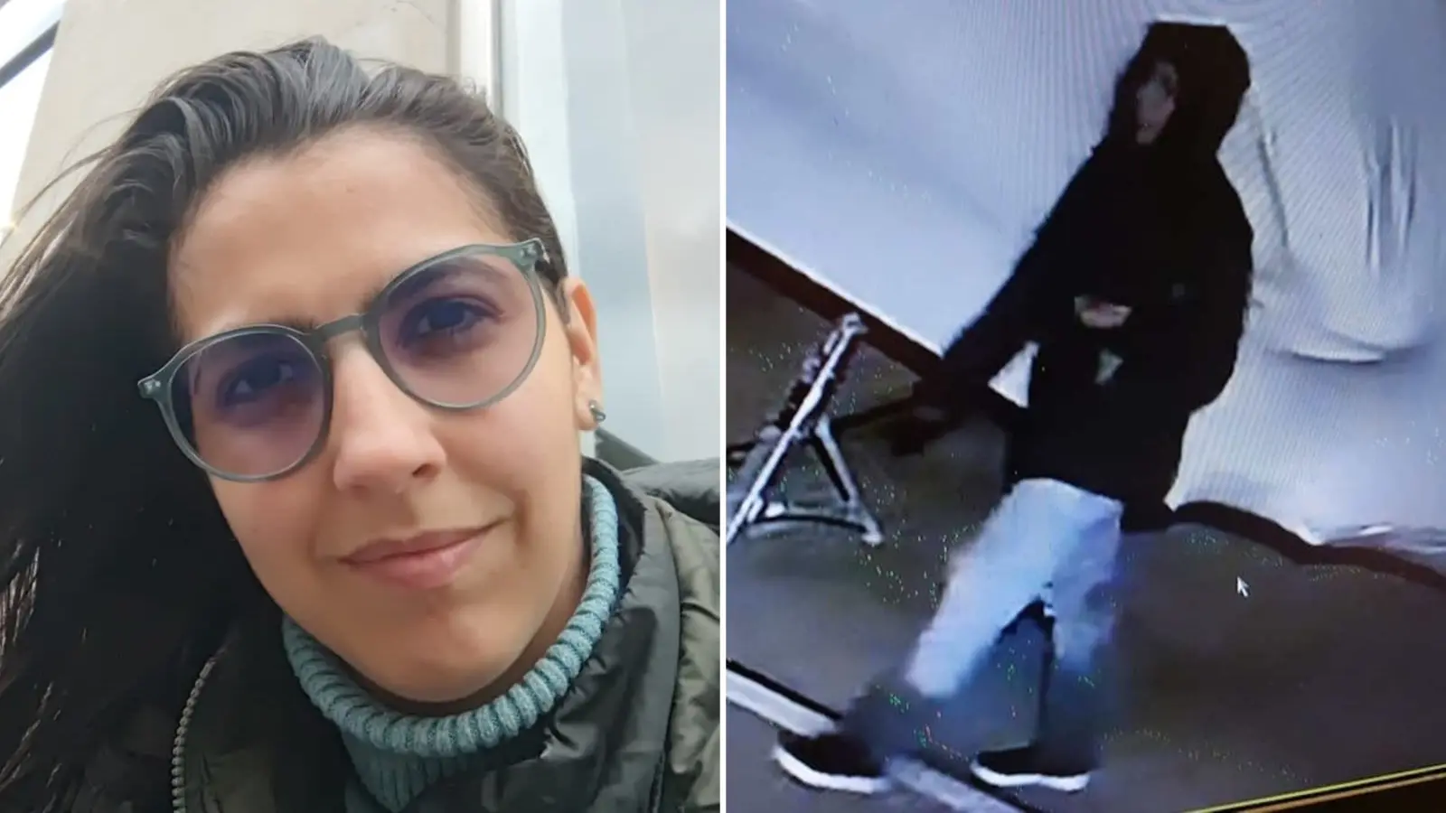 Montagem de fotos mostra uma selfie de Vitória à esquerda e ela entrando em um barco à direita.