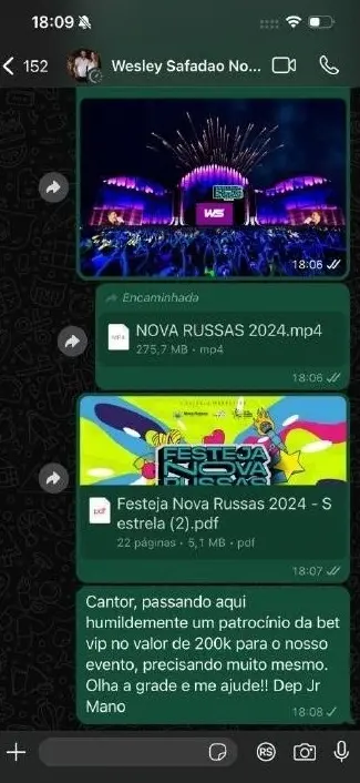 Print de conversa entre Júnior Mano e Safadão.