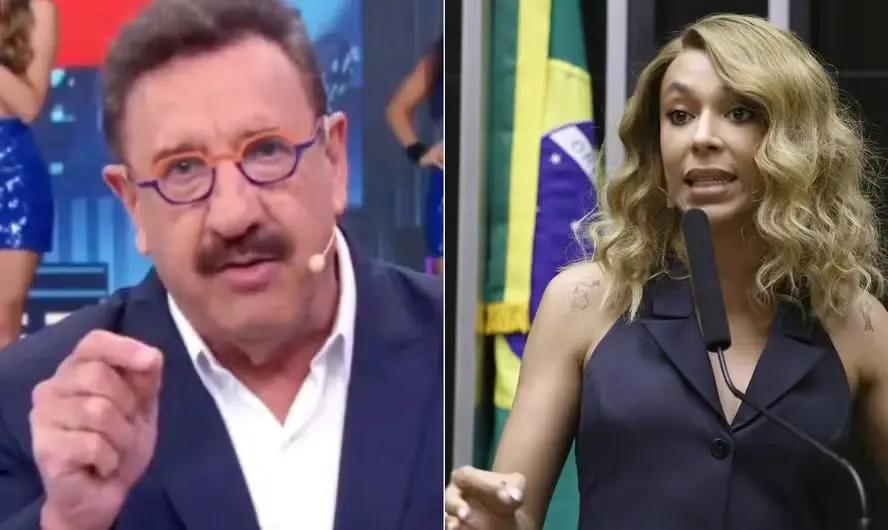 montagem de fotos do apresentador Ratinho e da deputada Erika Hilton.