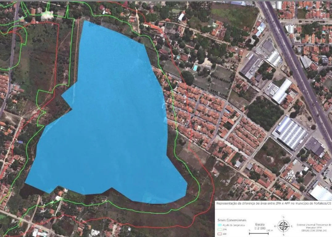 Legislação ambiental aponta necessidade de preservar entorno de recursos hídricos urbanos (traçados vermelho e verde).