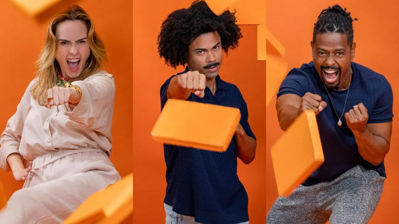 montagem de fotos de Ana Paula, Breno e Boneco para matéria sobre a enquete do paredão do BBB 26.