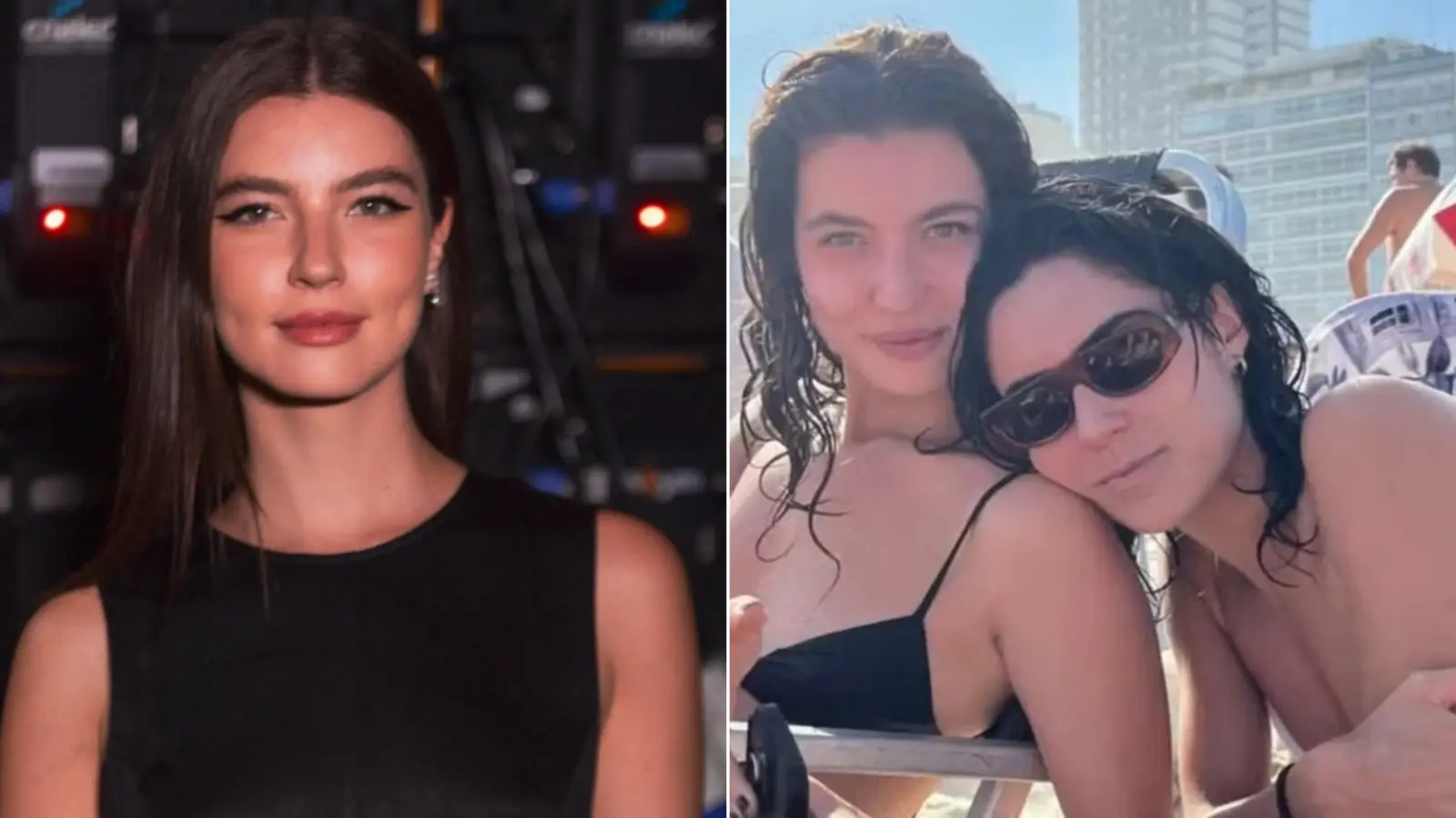 Montagem de fotos mostra Alanis Guillen à esquerda e Alanis e Giovanna à direita.