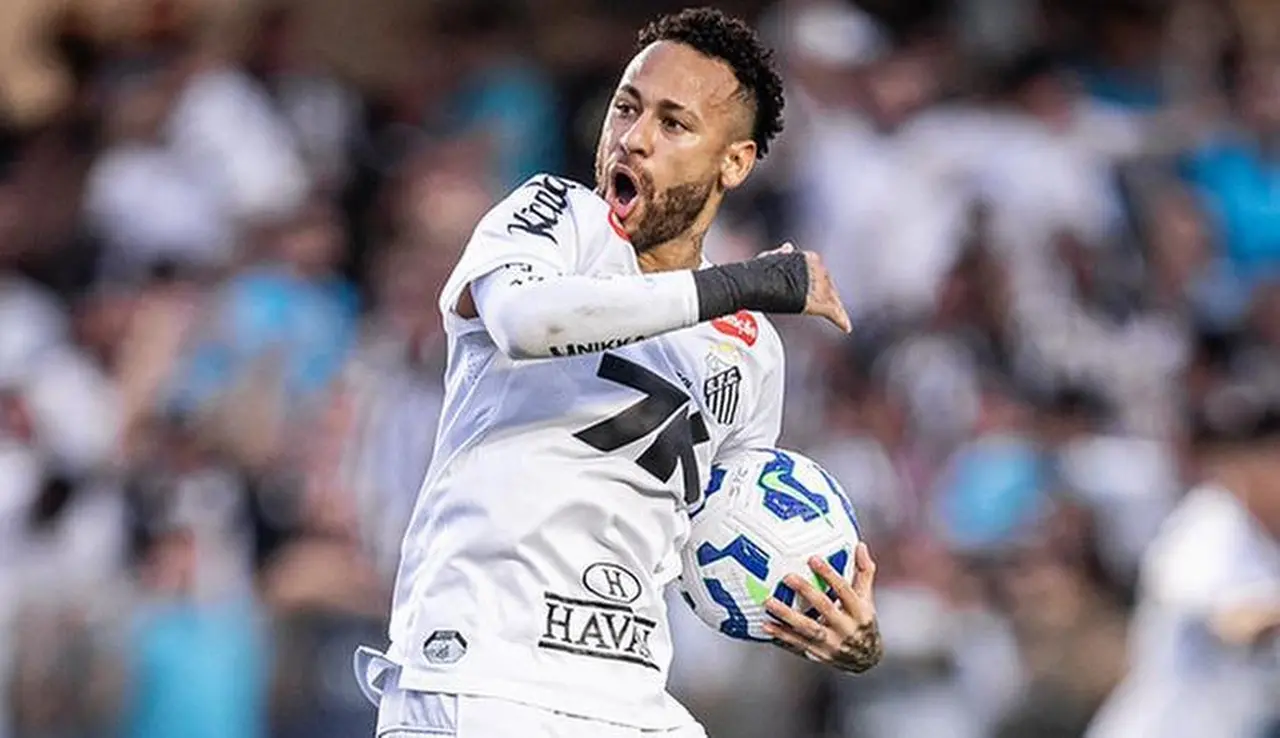 Neymar comemorando gol no Santos