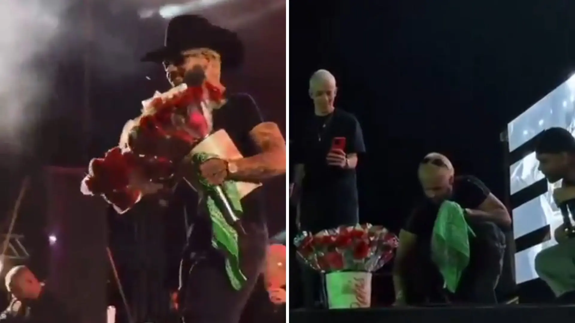 montagem de fotos e Zé Felipe dedicando flores para Virginia e Ana Castela.