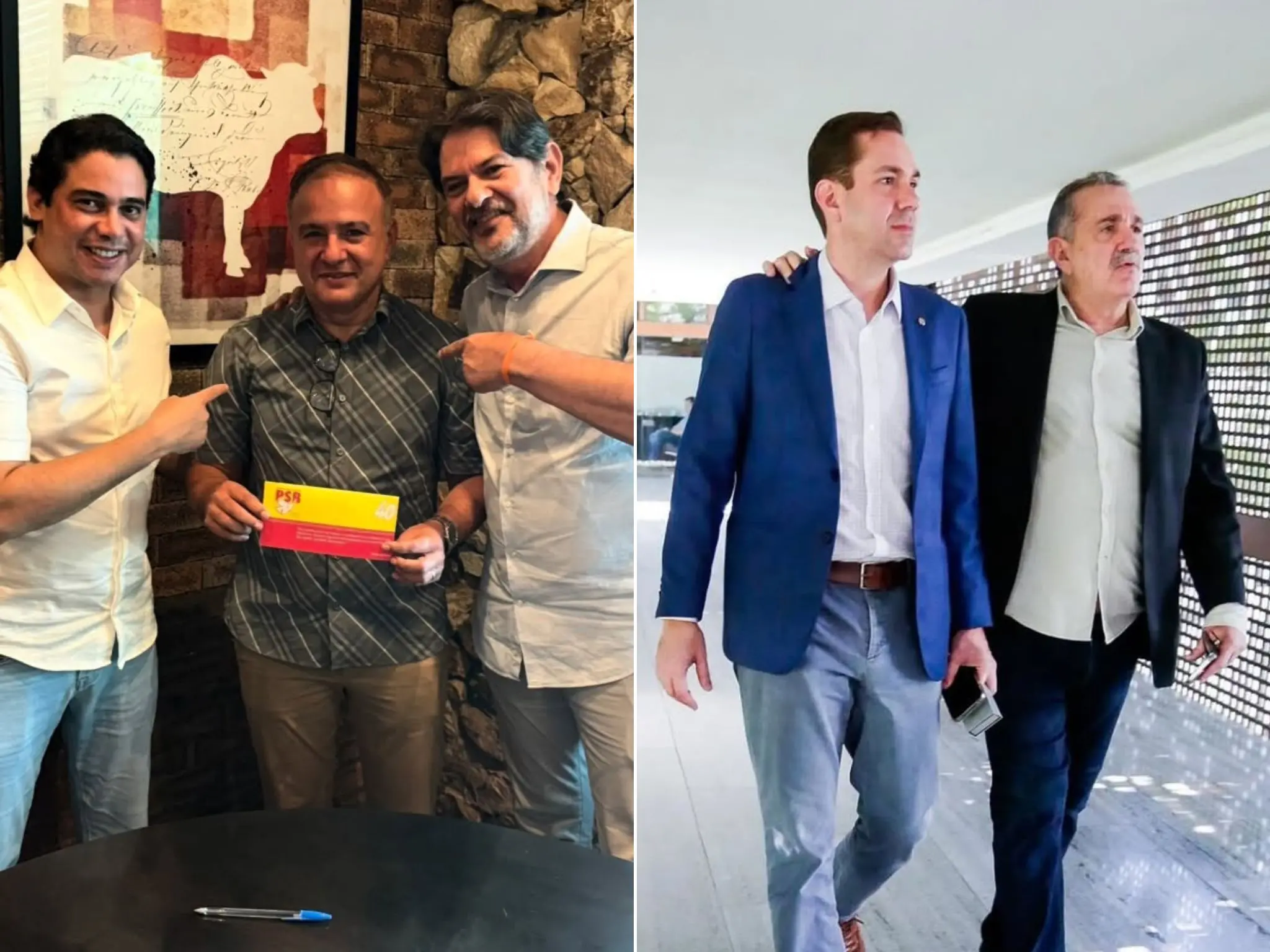 Fotos de Robério Monteiro ao lado de Júnior Mano e Cid Gomes, além de Eduardo Bismarck ao lado de Bismarck Maia.