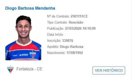Rescisão de Diogo Barbosa no BID da CBF