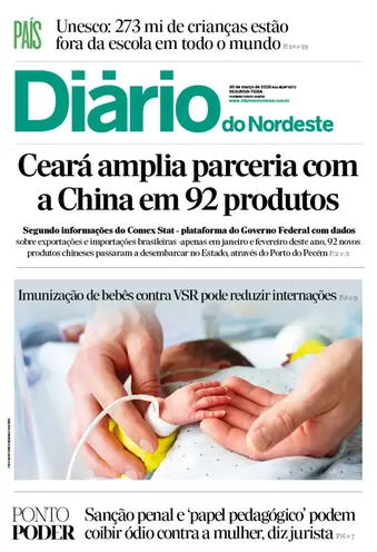 Capa da Edição do dia do jornal Diário do Nordeste