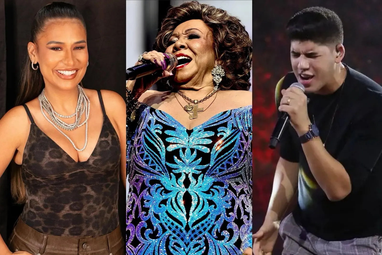 Simone Mendes, Alcione e Zé Vaqueiro posando para fotos.