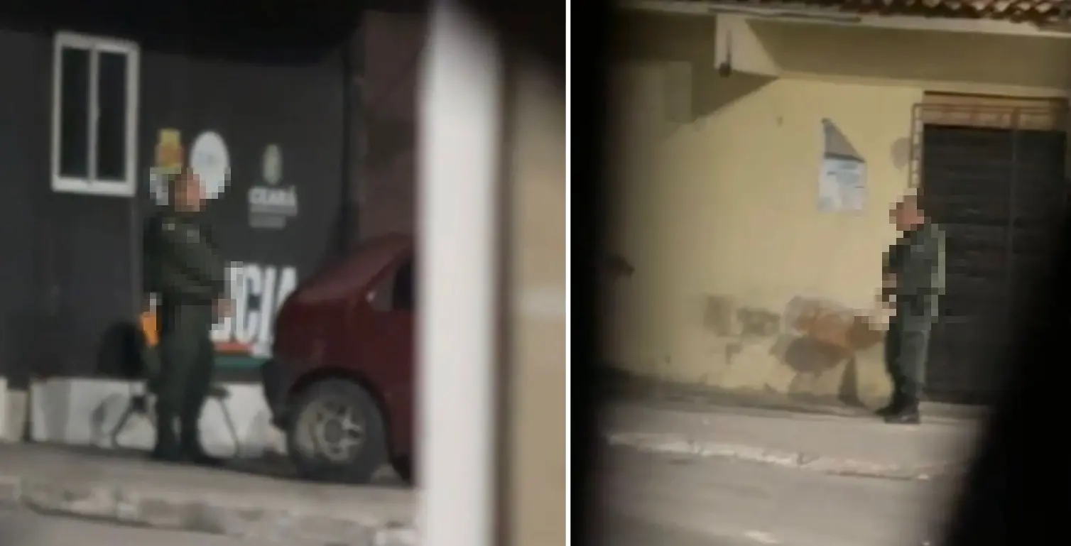 Montagem de fotos mostra o PM cometendo o ato libidinoso no Pirambu.