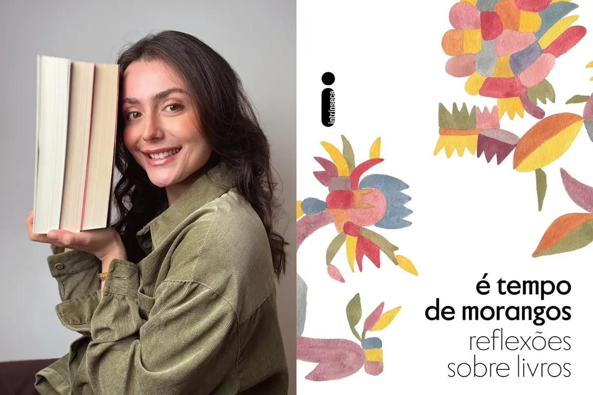 Imagem de capa do livro é tempo de morangos e da escritora Bruna Martiolli.