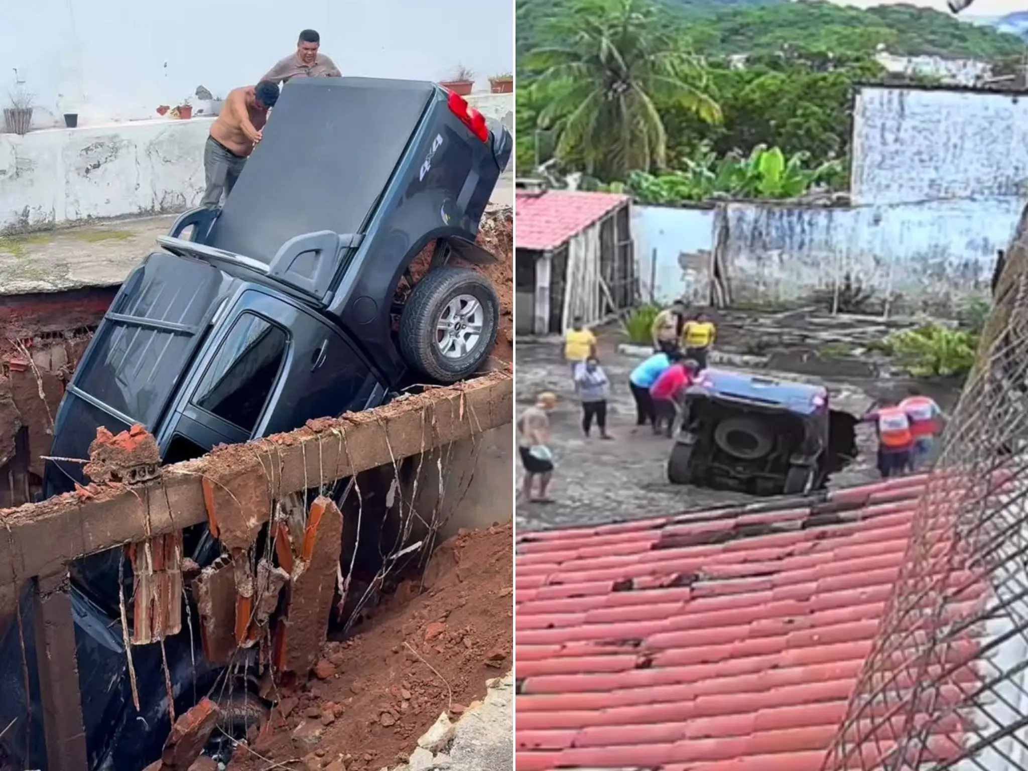 Fotos da cratera em casa paroquial de Palmácia.