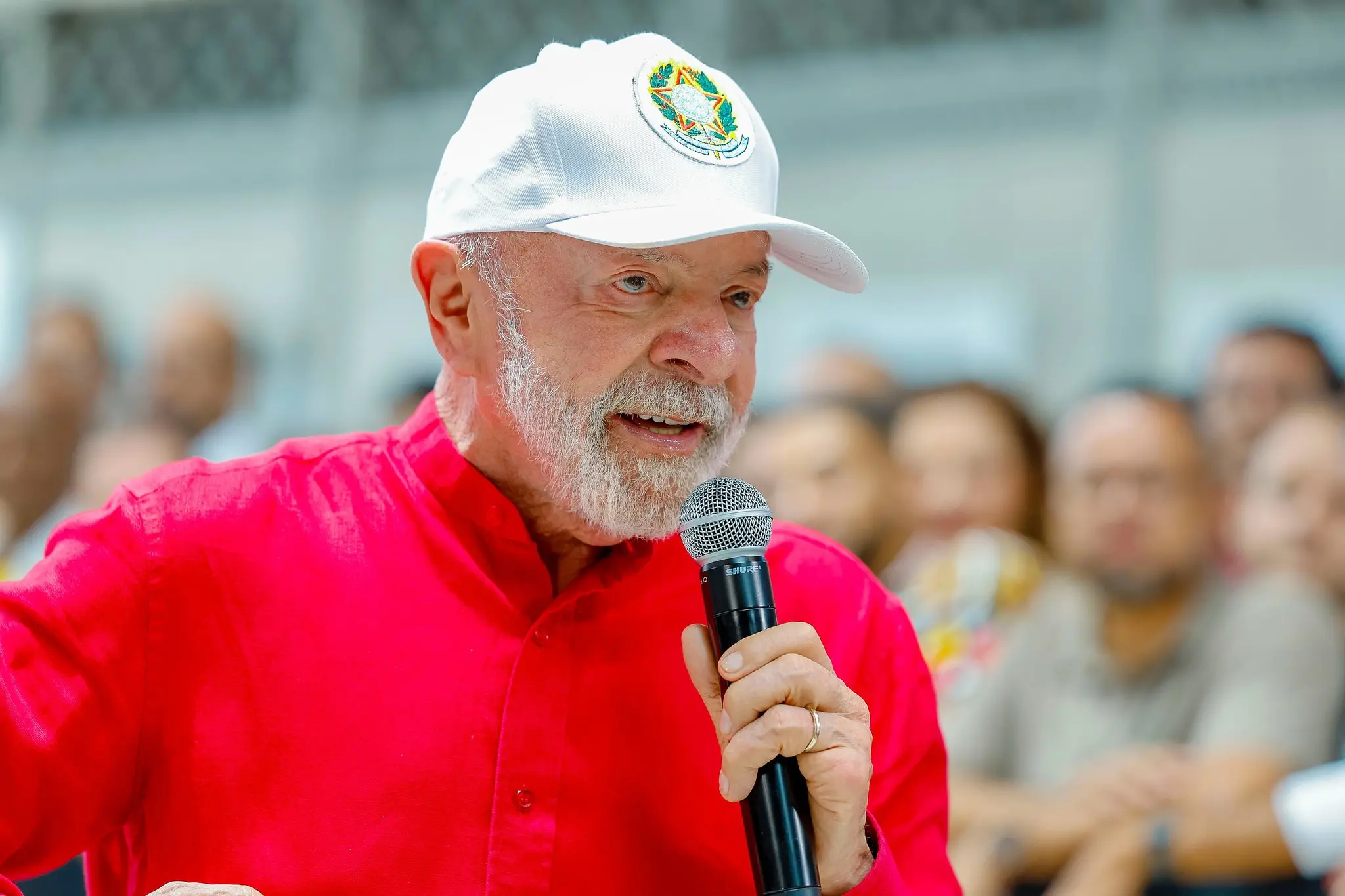 Imagem do presidente Lula em evento realizado na Bahia para matéria sobre PIX.
