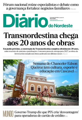Capa da Edição do dia do jornal Diário do Nordeste