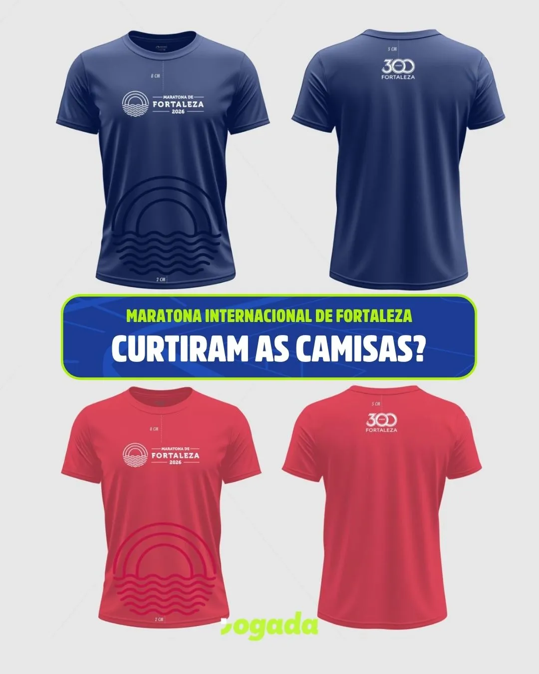 Camisas dos 5km (azul) e 10km (vermelha).