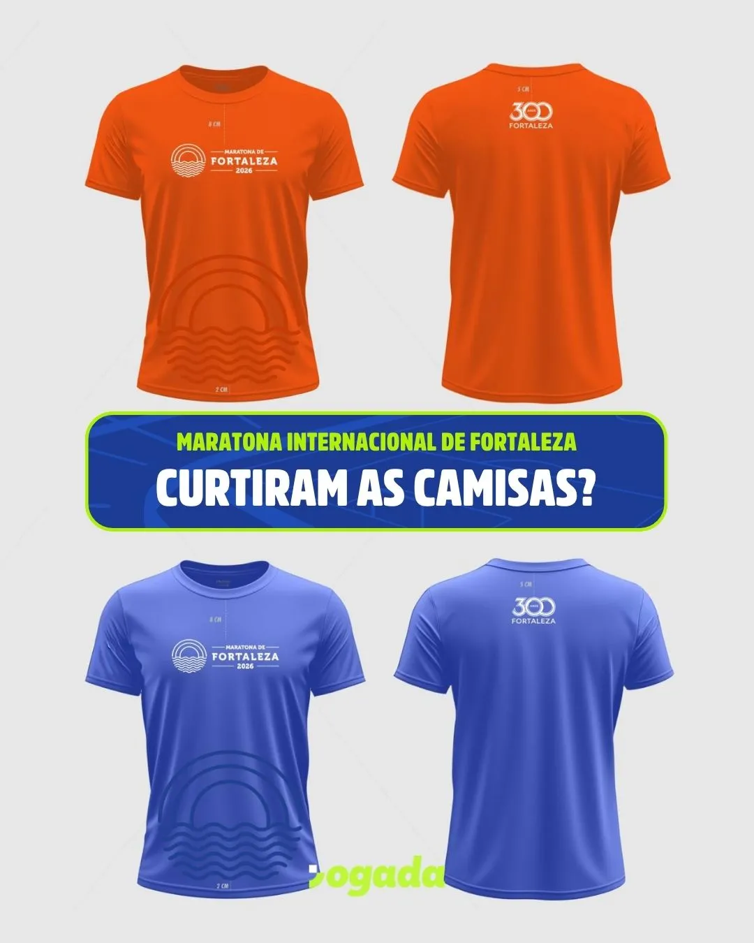Camisas de 21km (laranja) e 42km (azul).