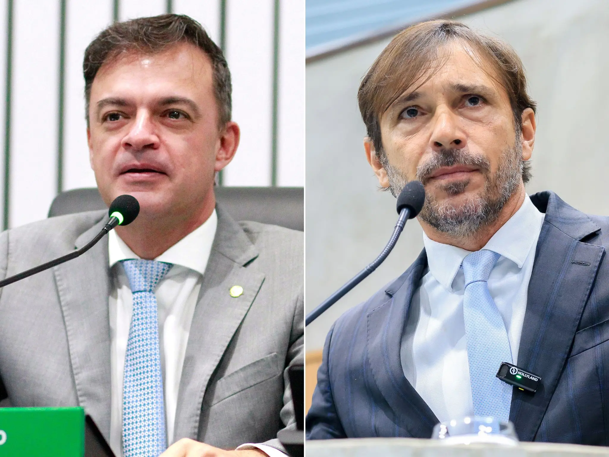 Fotos mostram Fernando Santana e Guilherme Sampaio durante pronunciamento na Assembleia Legislativa do Ceará.