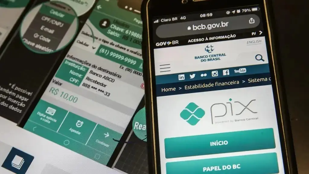 Foto de uma tela de celular com o sistema Pix aberto.
