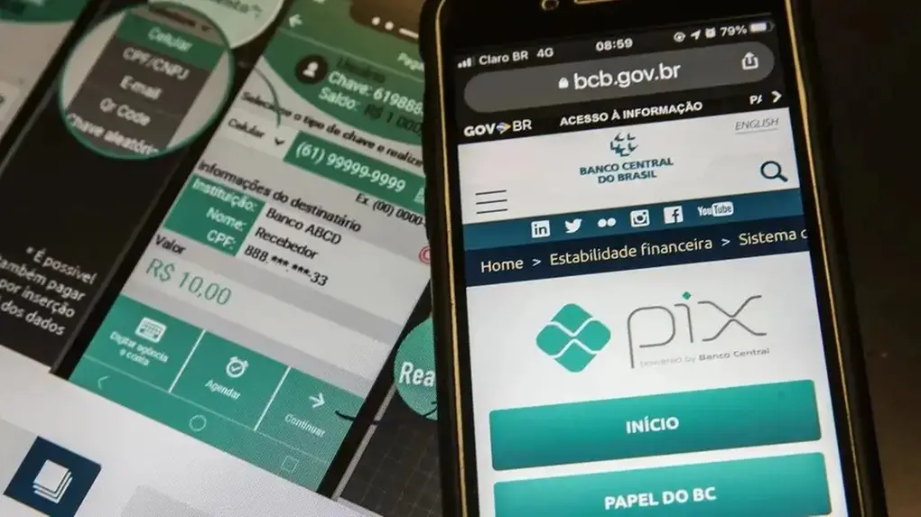 Foto de uma tela de celular com o sistema Pix aberto.