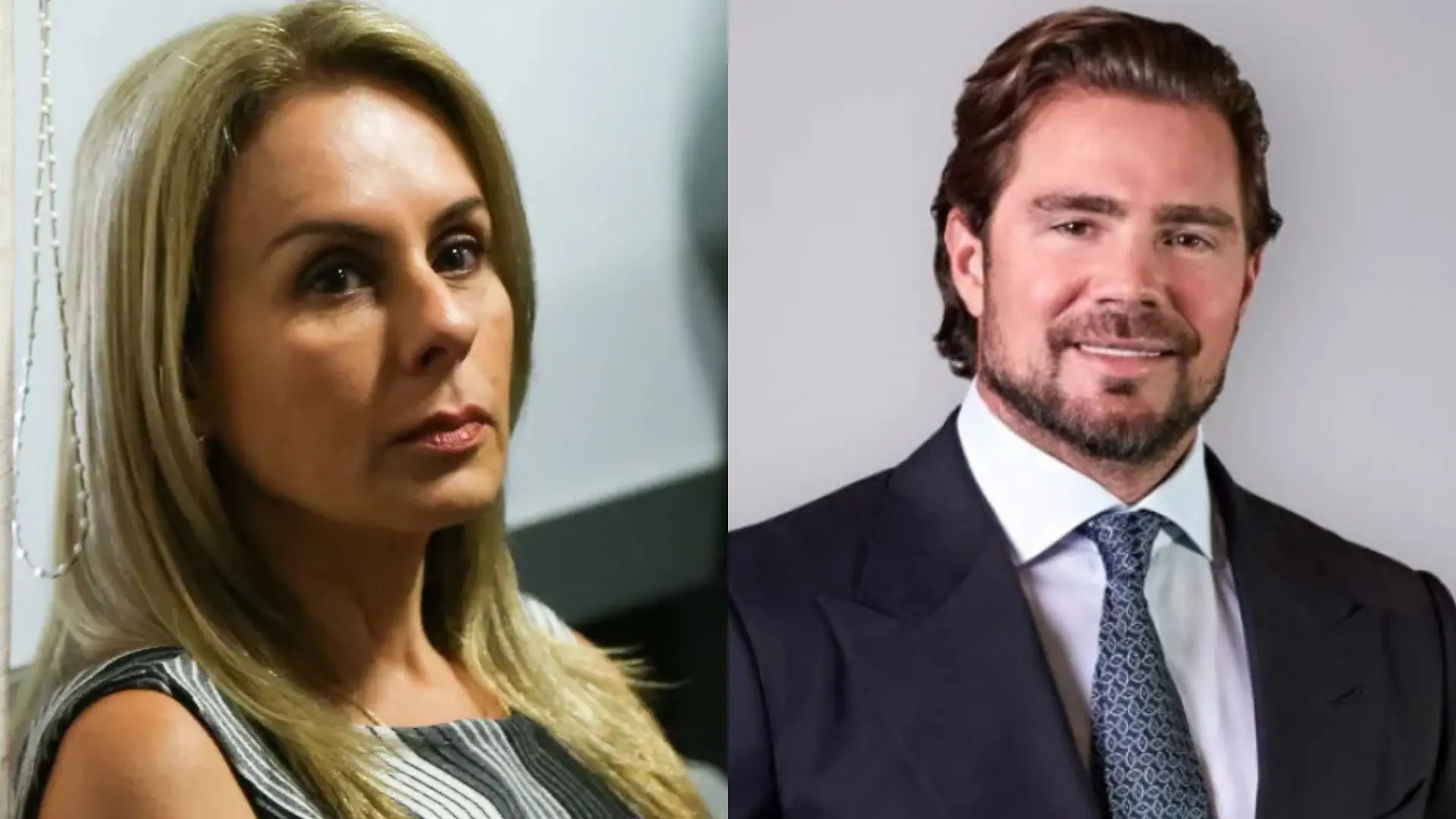 Imagem de uma mulher e um homem de terno posando para uma foto, ambos com expressão profissional, ideal para conteúdo relacionado a negócios e liderança.