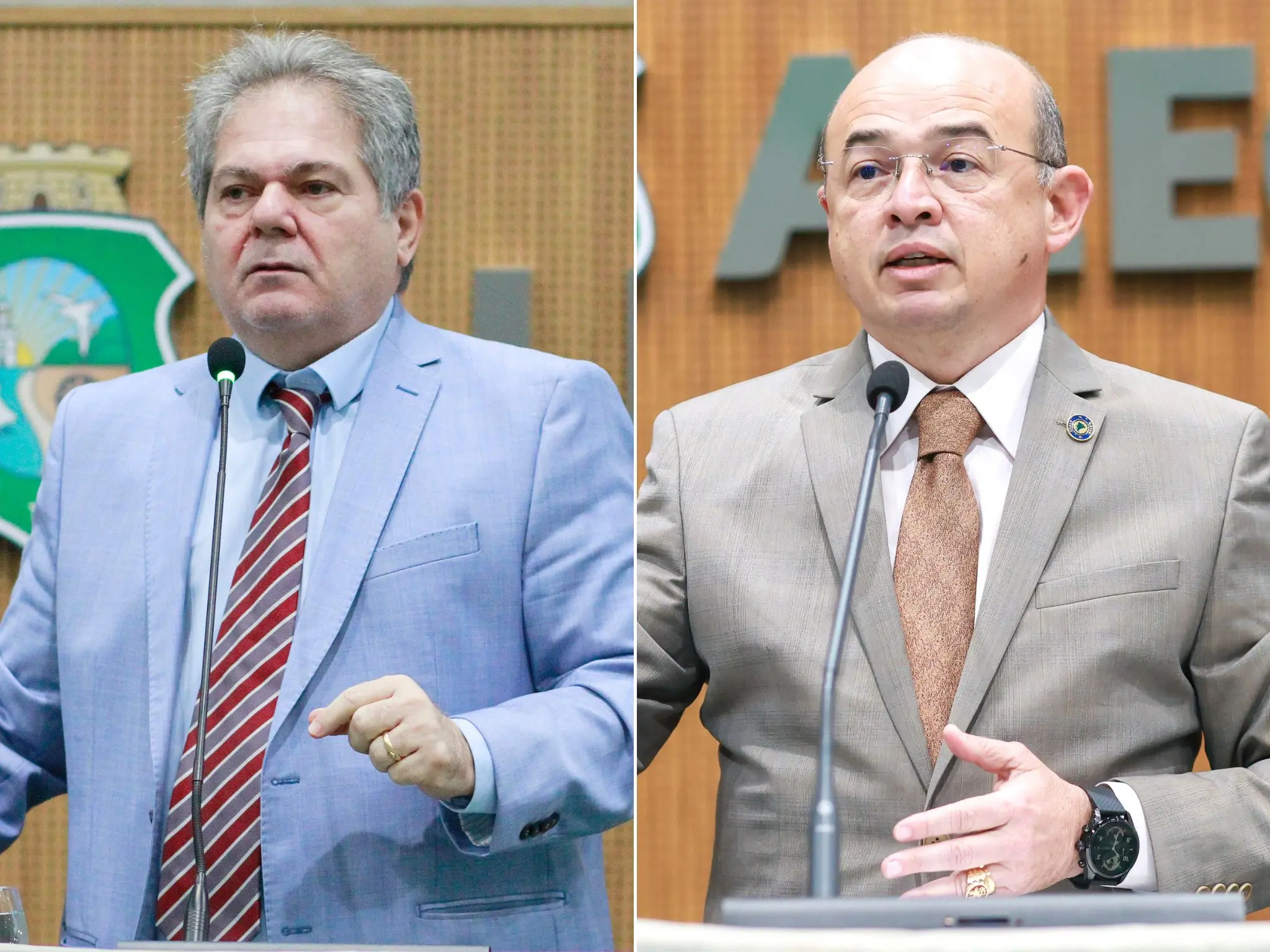 Osmar Baquit e Sérgio Aguiar durante pronunciamento na tribuna da Assembleia.