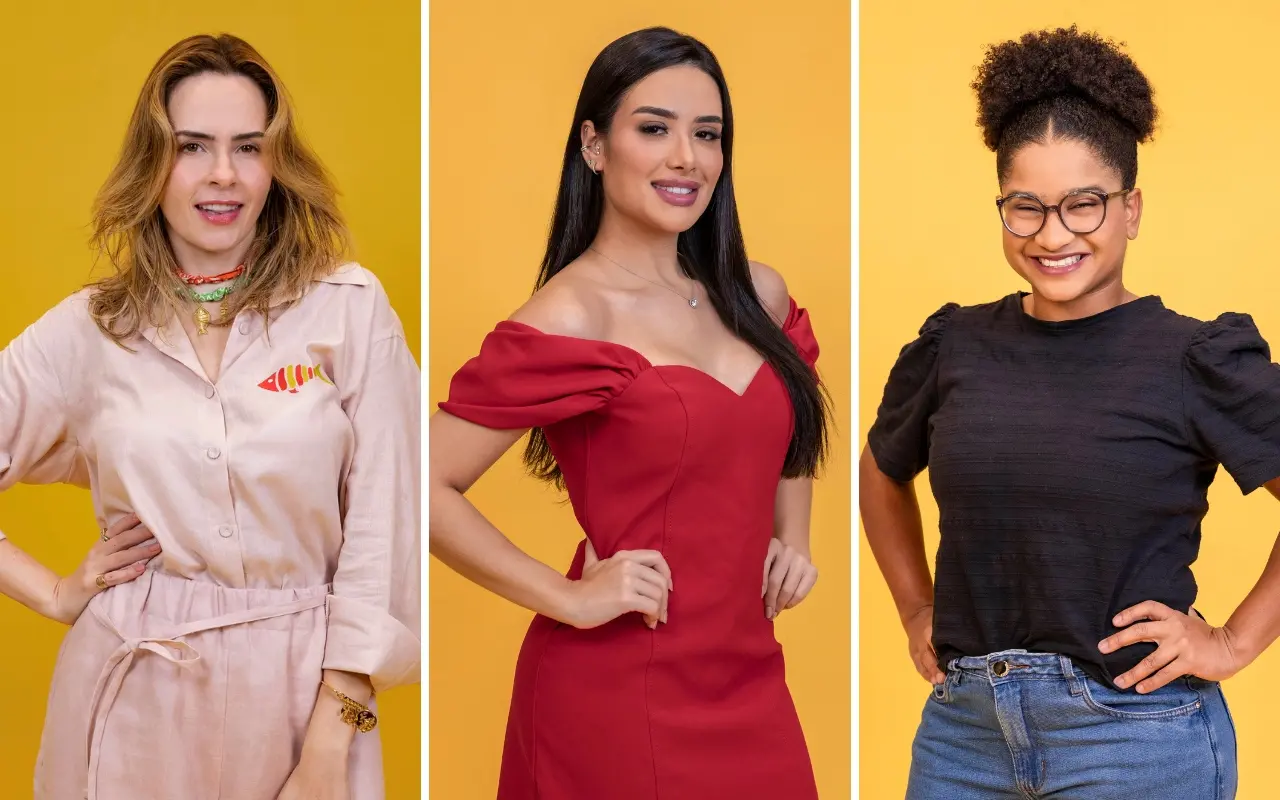Imagem das participantes Ana Paula, Jordana e Milena, do BBB 26.