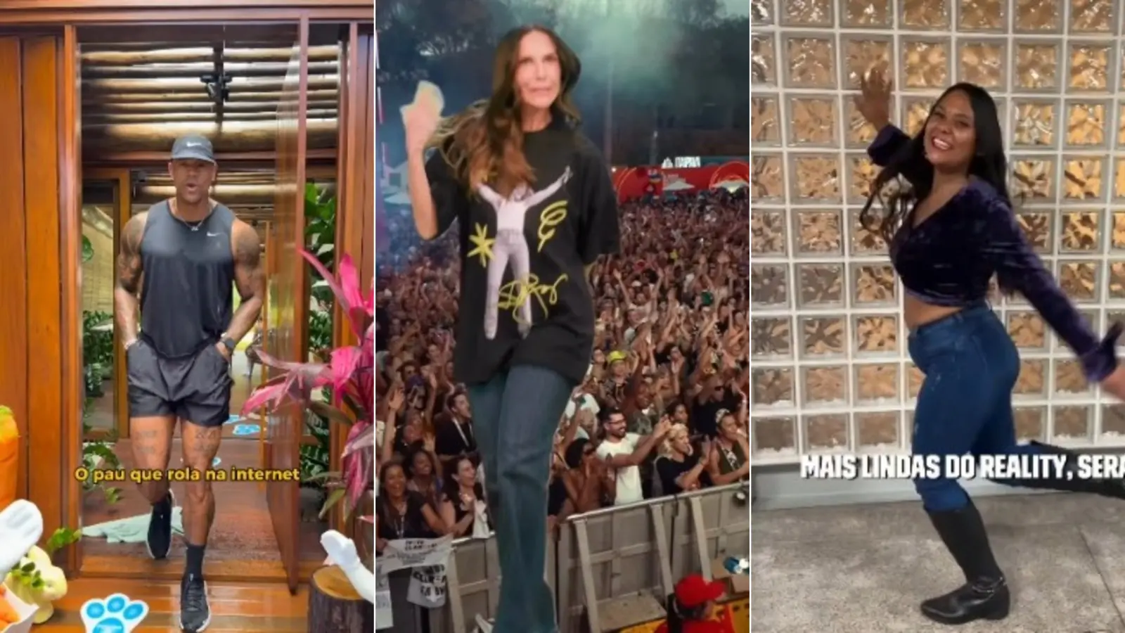Montagem de três fotos mostra famosos reproduzindo a trend Será de João Inácio.