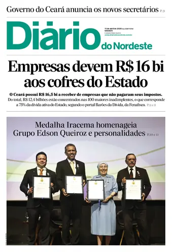 Capa da Edição do dia do jornal Diário do Nordeste