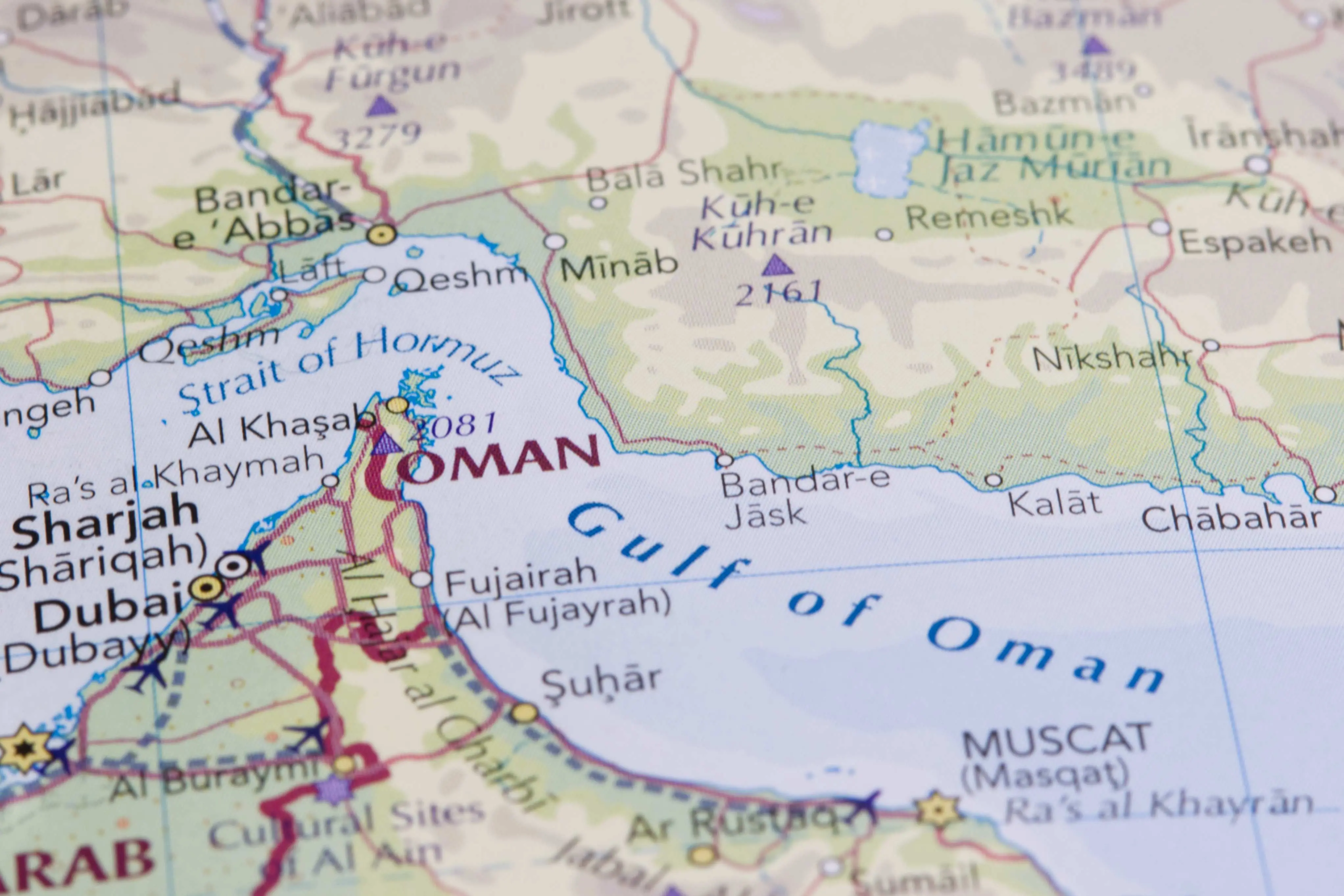 Mapa que mostra o Estreito de Ormuz, para ilustrar matéria sobre Trump e Irã.