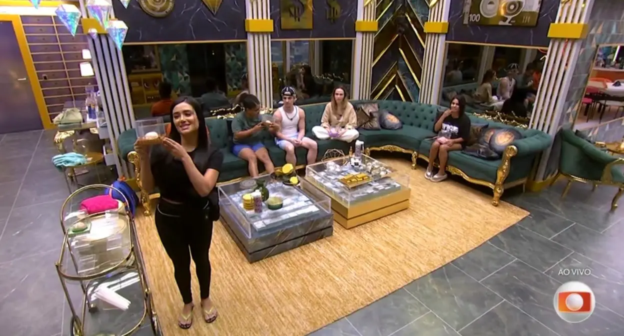 Imagem da participante Jordana, com o sonho com sabor de caramelo, no Big Brother Brasil 26.