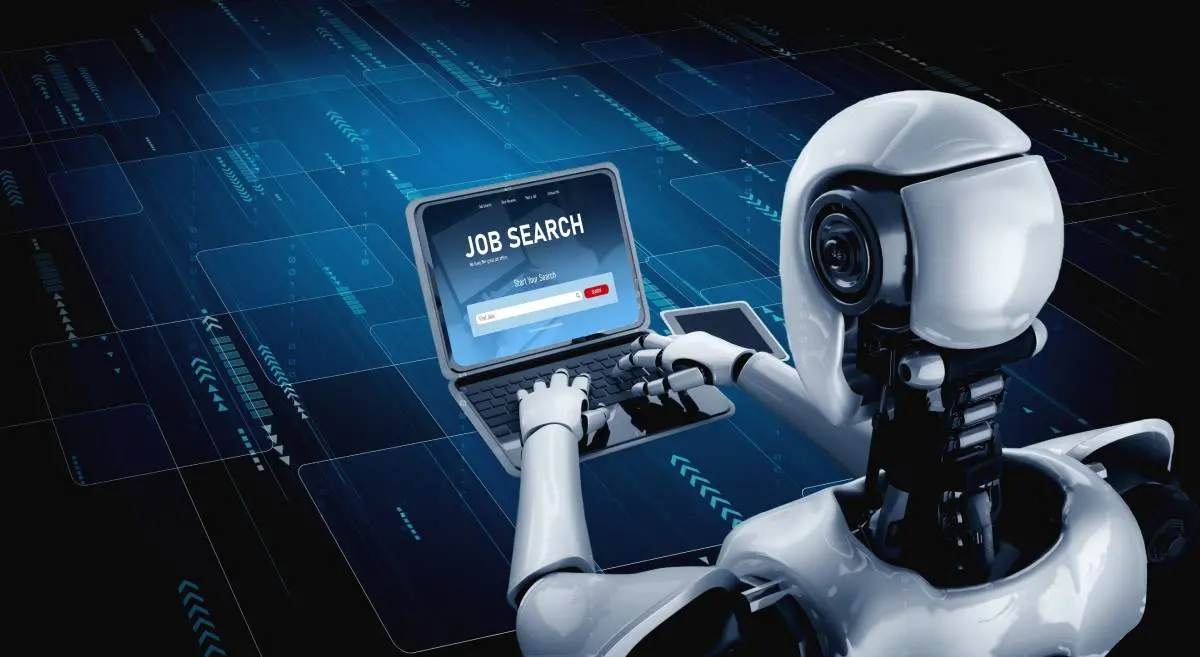 Ilustração de um robô segurando currículo.