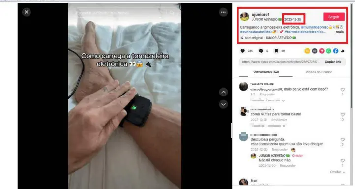 influencer tornozeleira segurando pe comentario print instagram