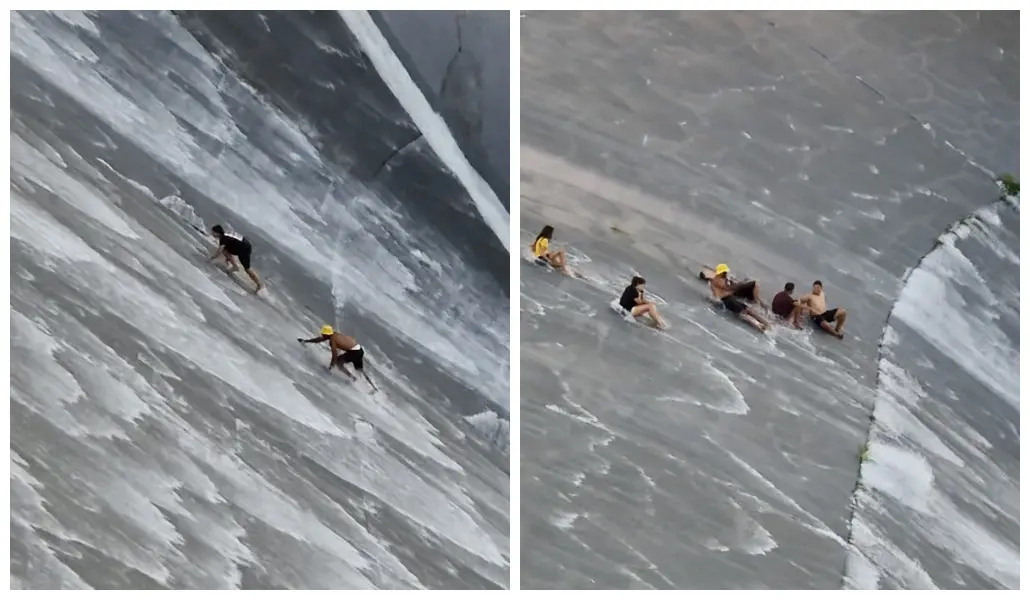 Imagem da notícia Vídeo mostra jovens escalando sangradouro do Açude Orós