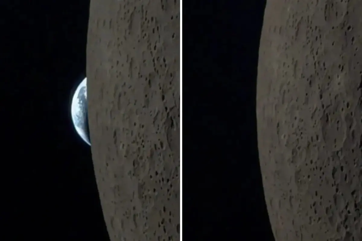 Imagem do vídeo do pôr da Terra feita a partir da Lua, feita por um celular pelo astronauta Reid Wiseman, da Artemis II.