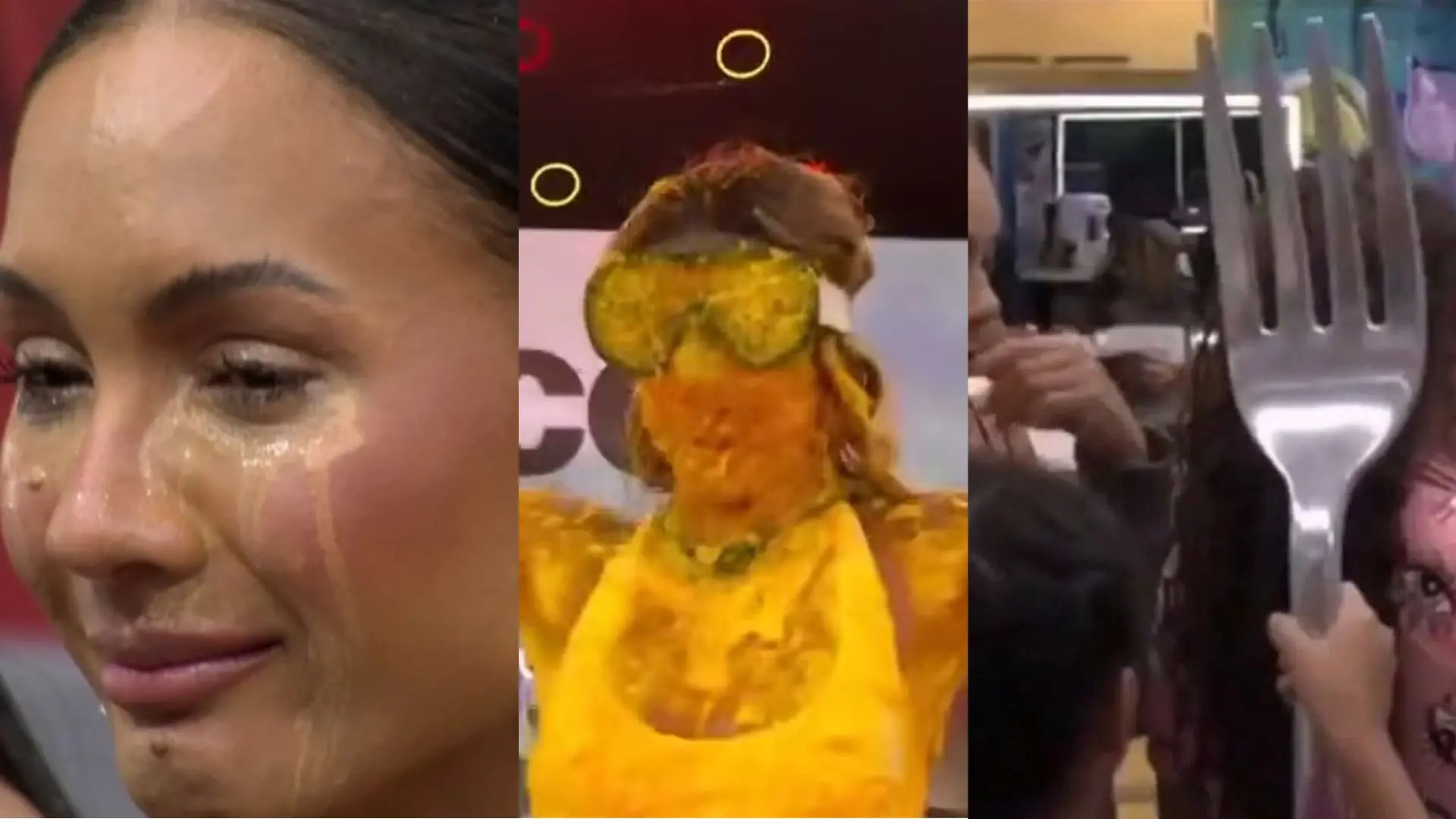 Imagem de uma pessoa chorando, um prato de comida e crianças brincando em um restaurante, representando experiências culinárias e momentos de diversão.