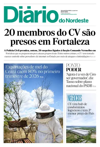 Capa da Edição do dia do jornal Diário do Nordeste