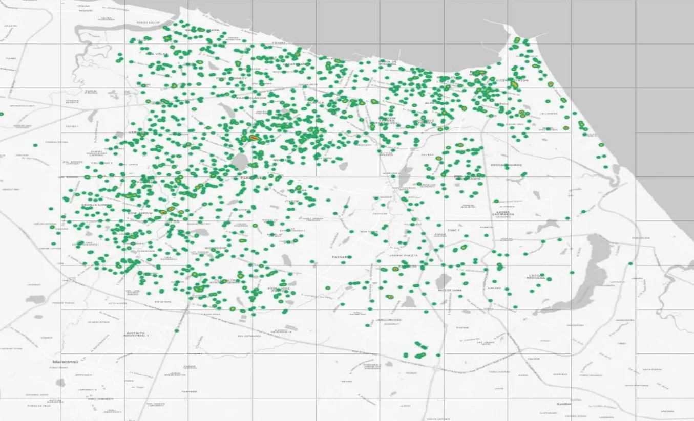 Mapa de pontos estratégicos de depósitos de ovos do mosquito Aedes aegypti.