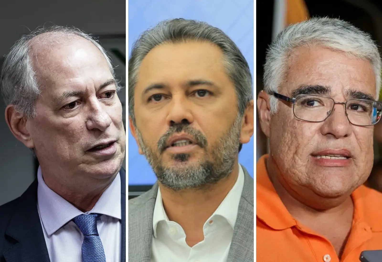 Ciro Gomes, Elmano de Freitas e Eduardo Girão em colagem de fotos.