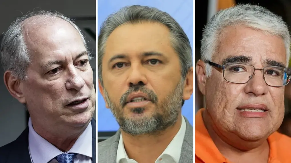 Ciro Gomes, Elmano de Freitas e Eduardo Girão em colagem de fotos.
