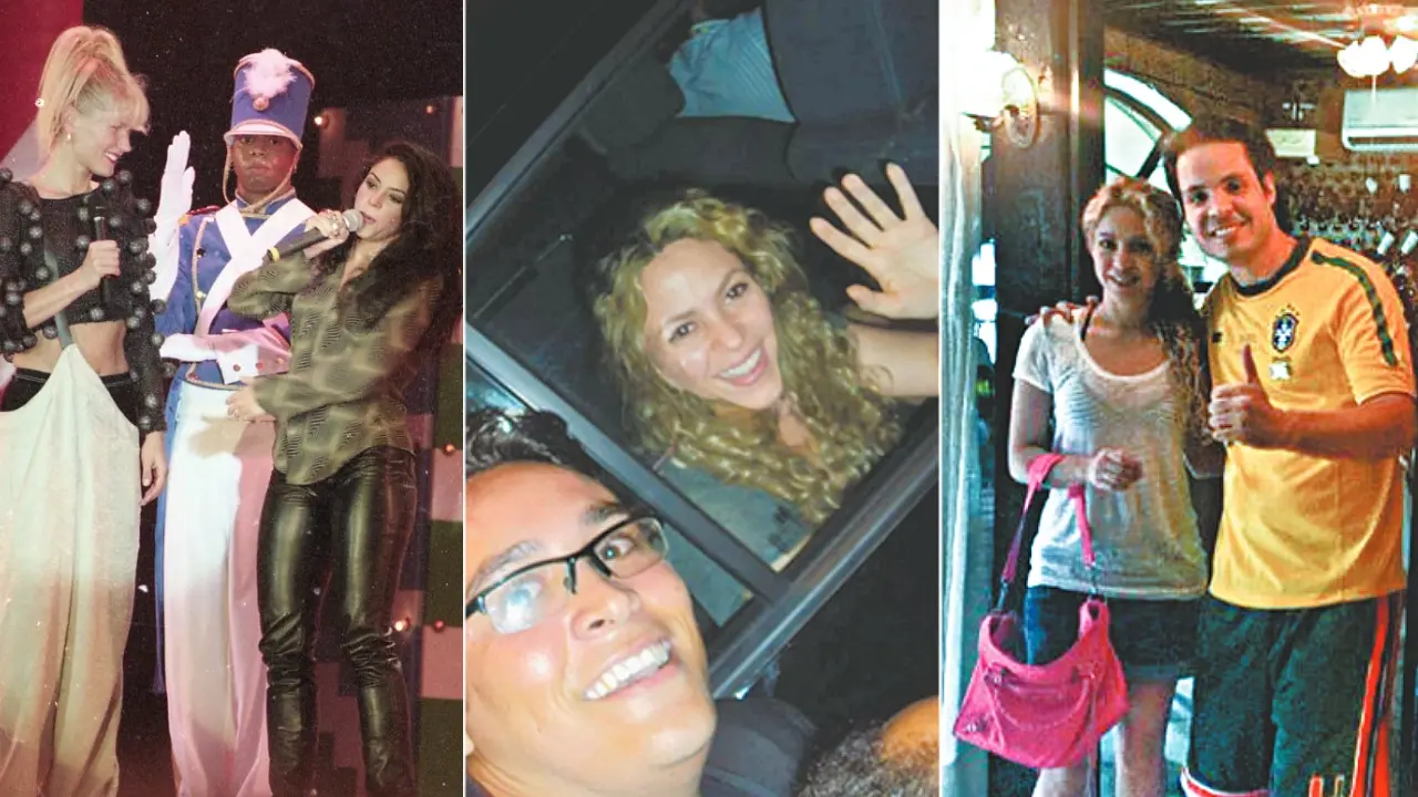 Shakira em fotos com Xuxa em 1997, e ao lado de fãs em Fortaleza em 2013.