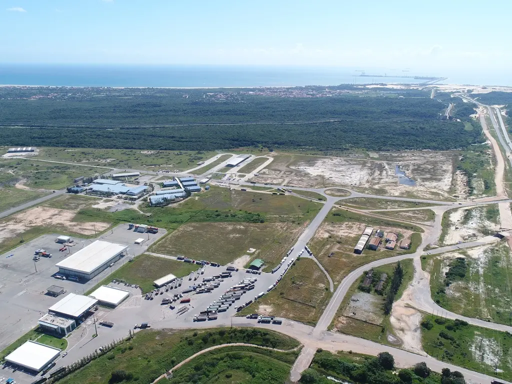 Foto aérea da Zona de Processamento de Exportação do Ceará (ZPE Ceará), onde está sendo construído o data center do TikTok no Ceará.