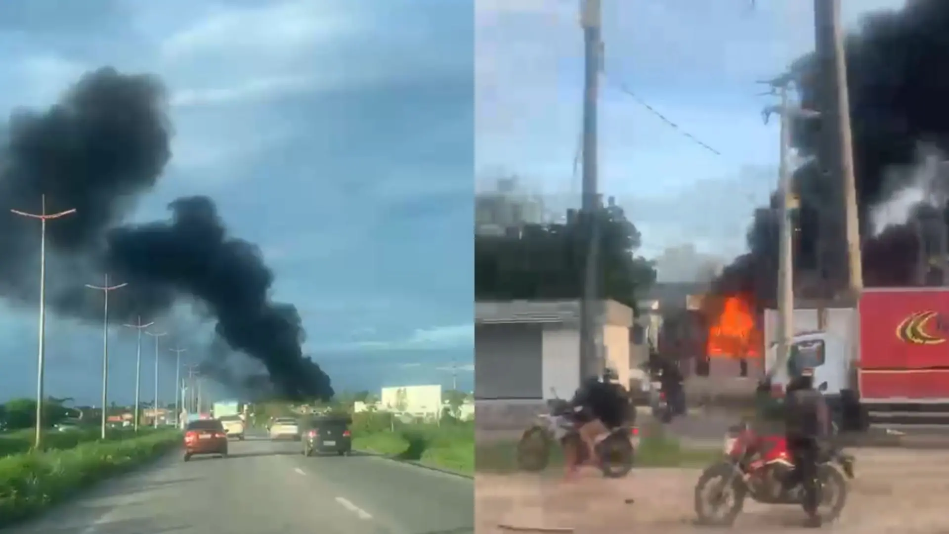 Foto de incêndio que atingiu caminhão de cerca de 10 metros em Caucaia.