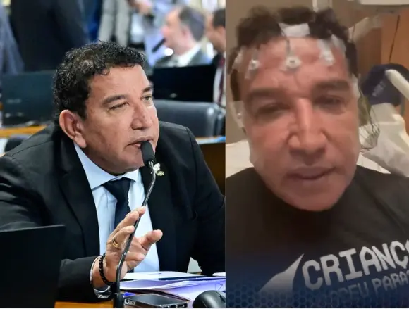 Homem pardo de cabelos curtos, cacheados e pretos, usando terno preto à esquerda e blusa preta à direita.